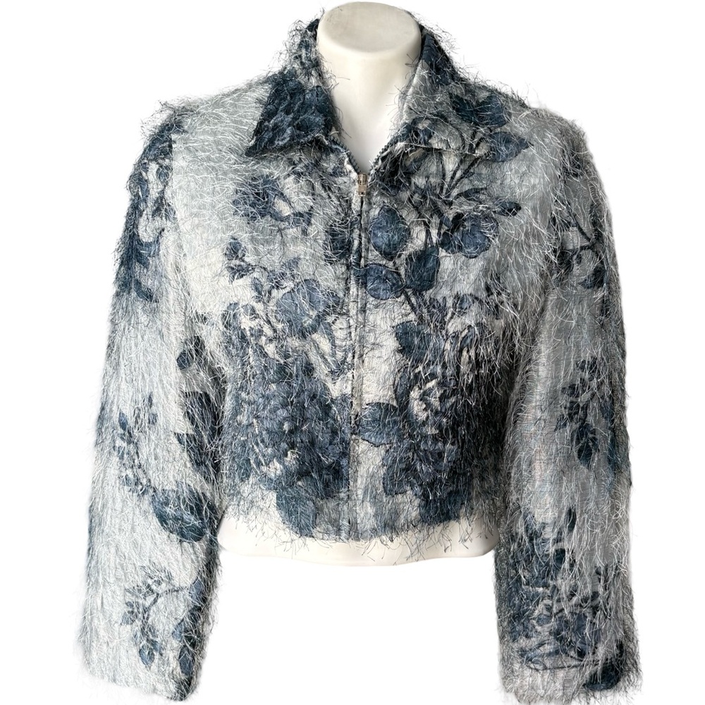 Vintage 90’s Rare Mesmerize Fuzzy Long Eyelash Zip Front Crop Top/Jacket, Sz S